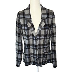 Tahari Sweater Blazer Women’s XL Multicolor Gray Plaid Business Casual Office